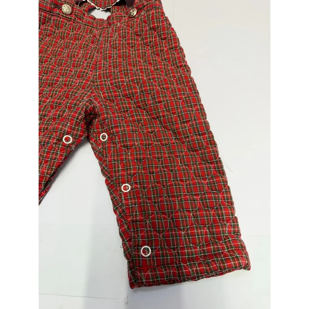 Vintage By Thomas Kids quilted Bib Overalls Applique Red Size 12 months  Trains